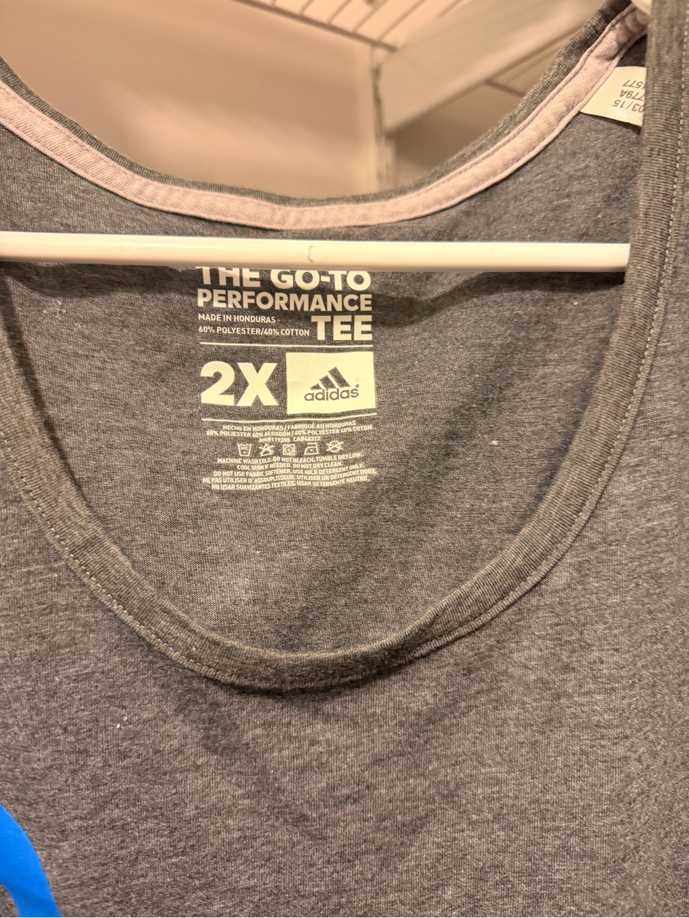 adidas Gray Performance Tee with Blue Accent - Picture 2 of 3